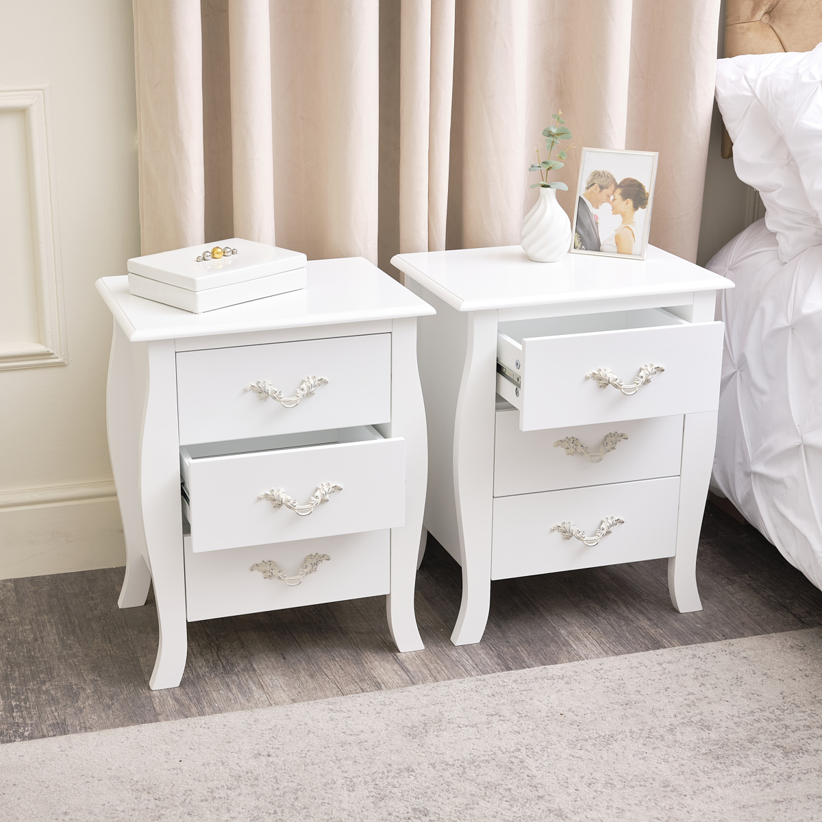 Shabby chic white bedside table discount